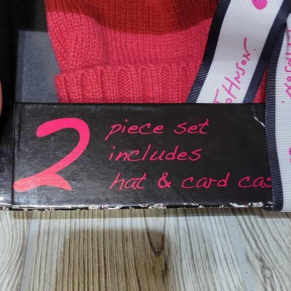 Betsey Johnson 2 Piece Set Red Hat and Black Wallet Card Case NWT - Picture 2 of 7